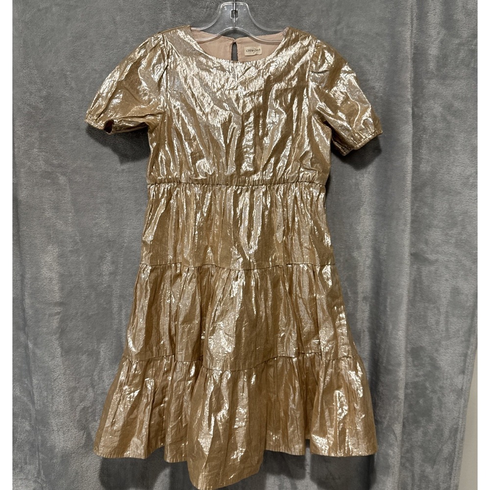 J.Crew Crewcuts Champagne Gold Metallic Holiday Party Dress Tiered 10 READ
